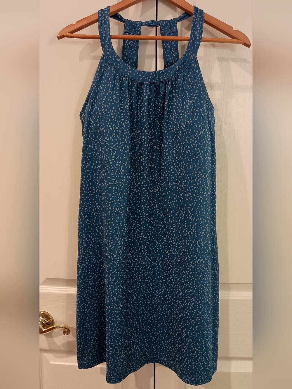 prAna Blue Halter Midi Dress with Light Speckle Print
